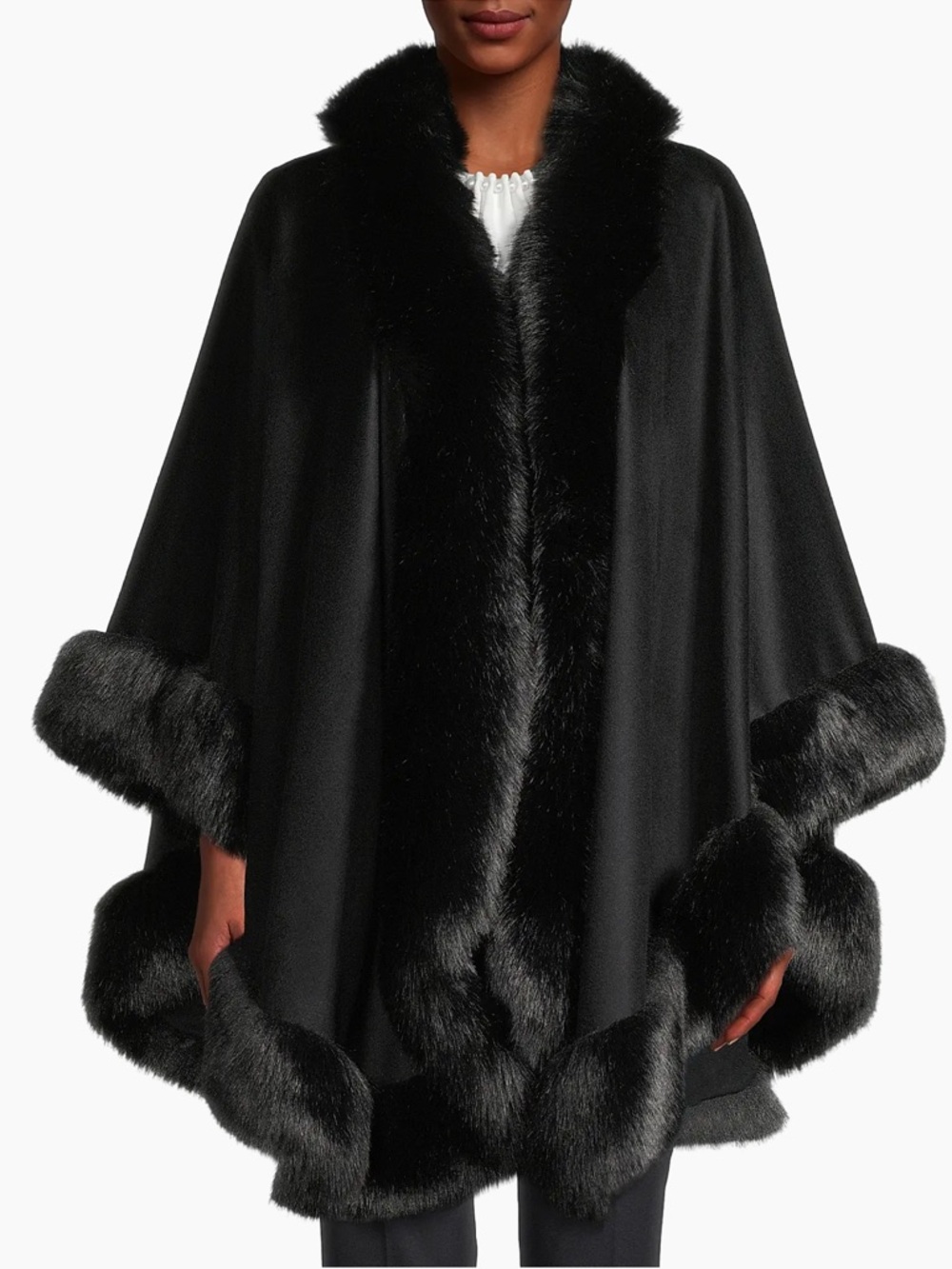 NWT Sofia cashmere fox fur lined cashmere cape